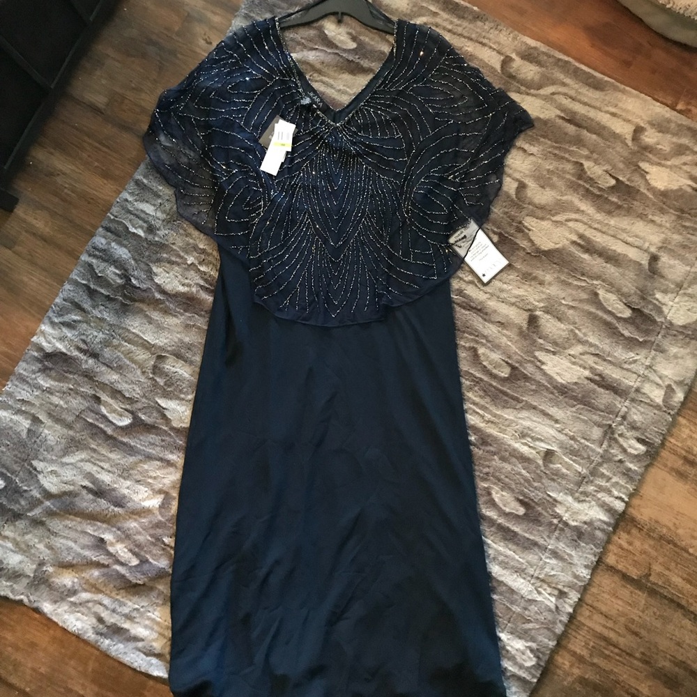 BRAND NEW NEVER WORN JKARA BEADED EVENING DRESS